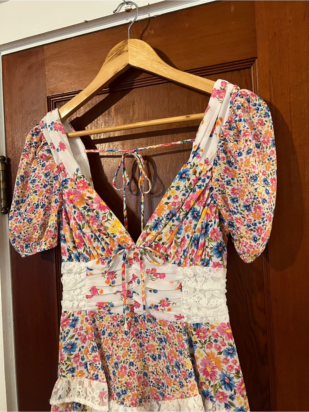 Altar’d State Aderny Patchwork Floral Mini Dress XS Cottagecore Ruffle - Picture 4 of 11